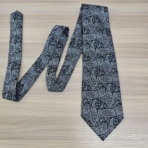 Paisley‎ Tie Mens Black VENETTO Collection Retro 90s Boho Art Academia Necktie